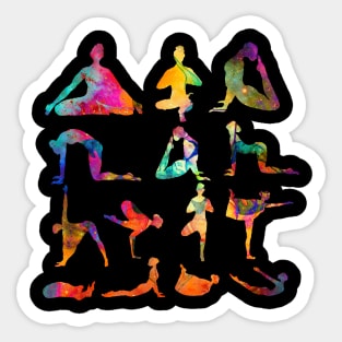 Yoga Poses with Cosmic Pattern, Zen Meditation Sticker